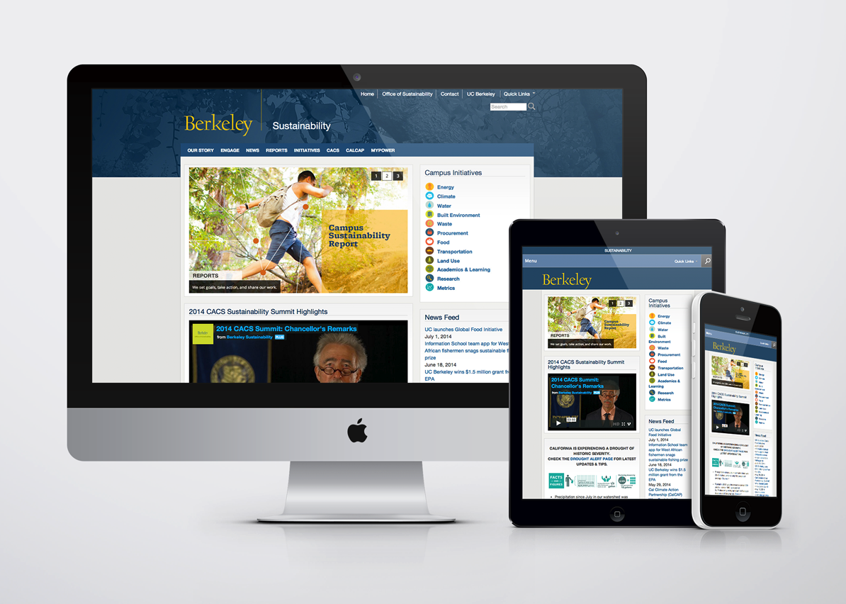 Berkeley Sustainability website shown on desktop, tablet, and mobile