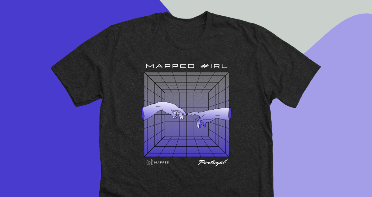 Mapped #IRL Portugal black t-shirt with digital hands reaching graphic