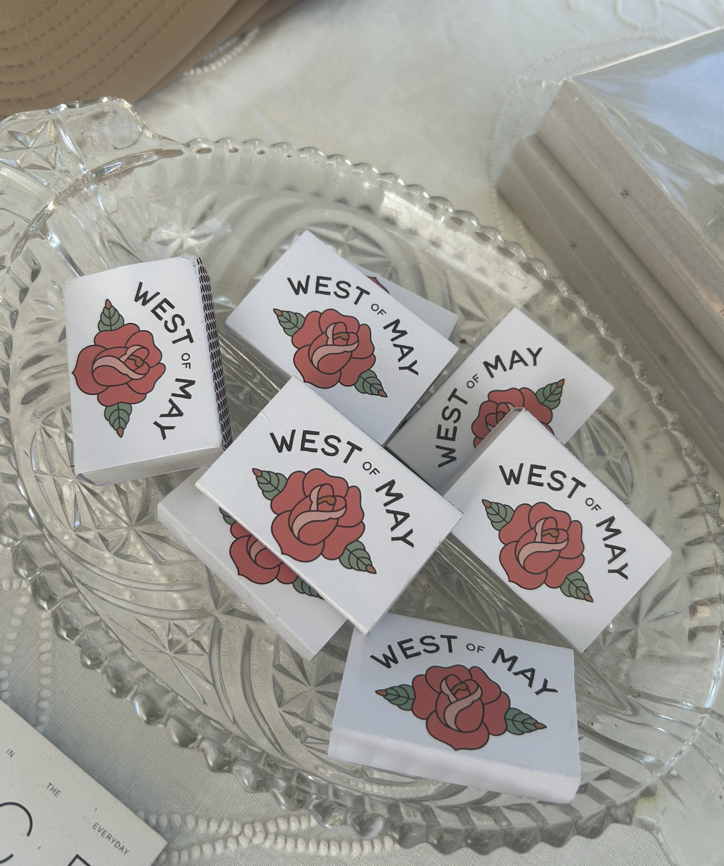West of May logo on matchboxes