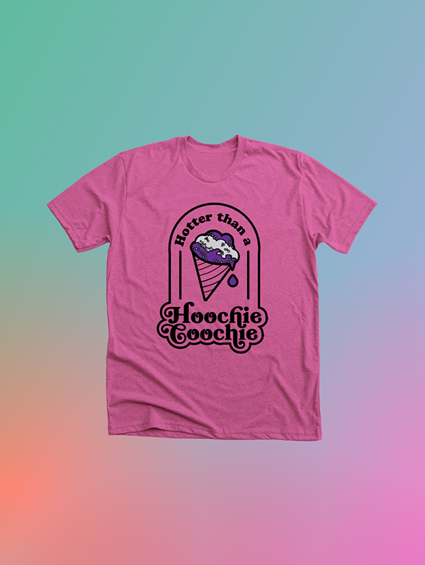 Hotter than a Hoochie Coochie pink t-shirt with ice cream cone design